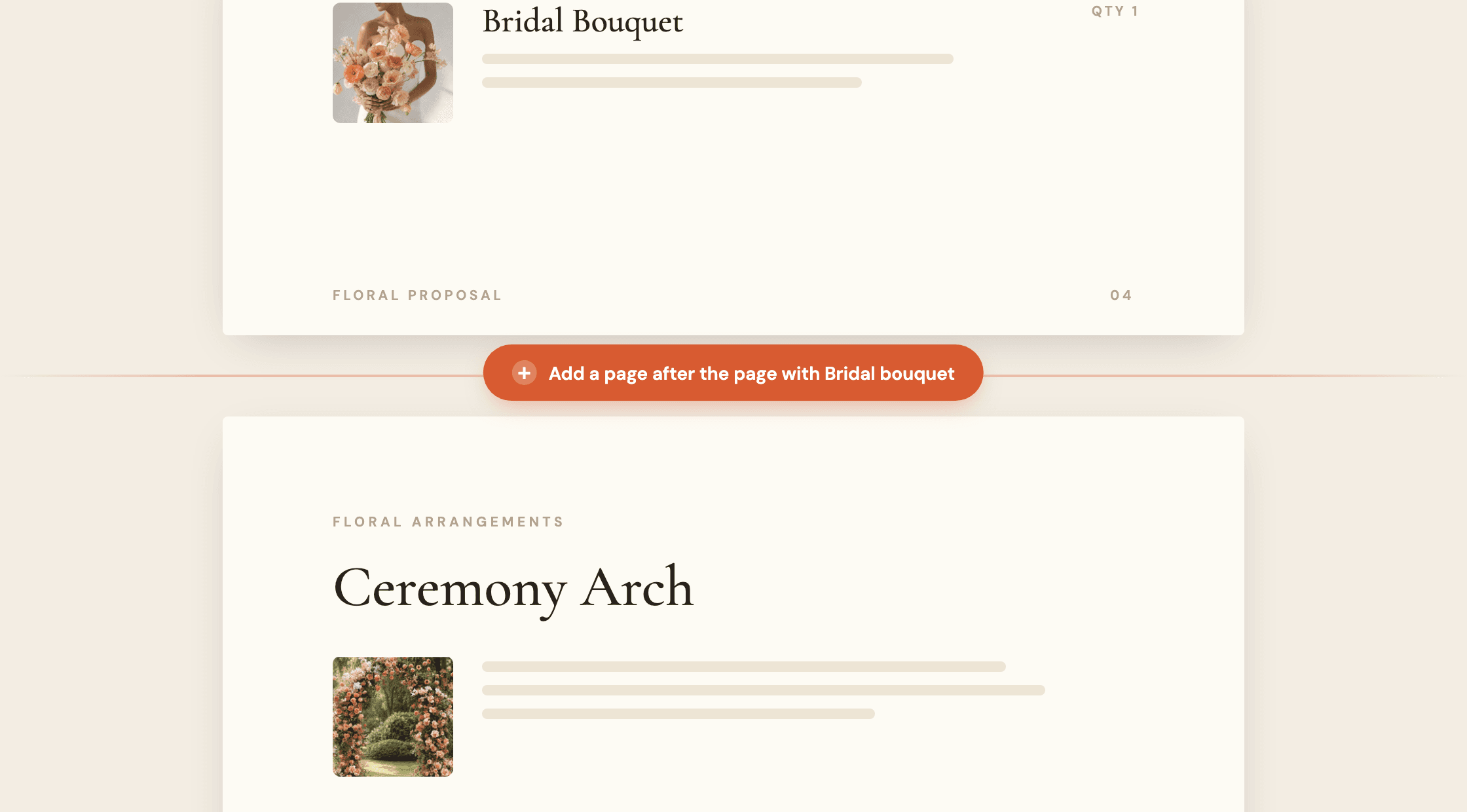 The add page pill sitting in the gap between two proposal pages