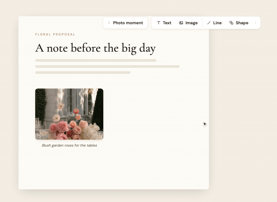 Drawing an arrowed line and a shape on a proposal page, then moving both together